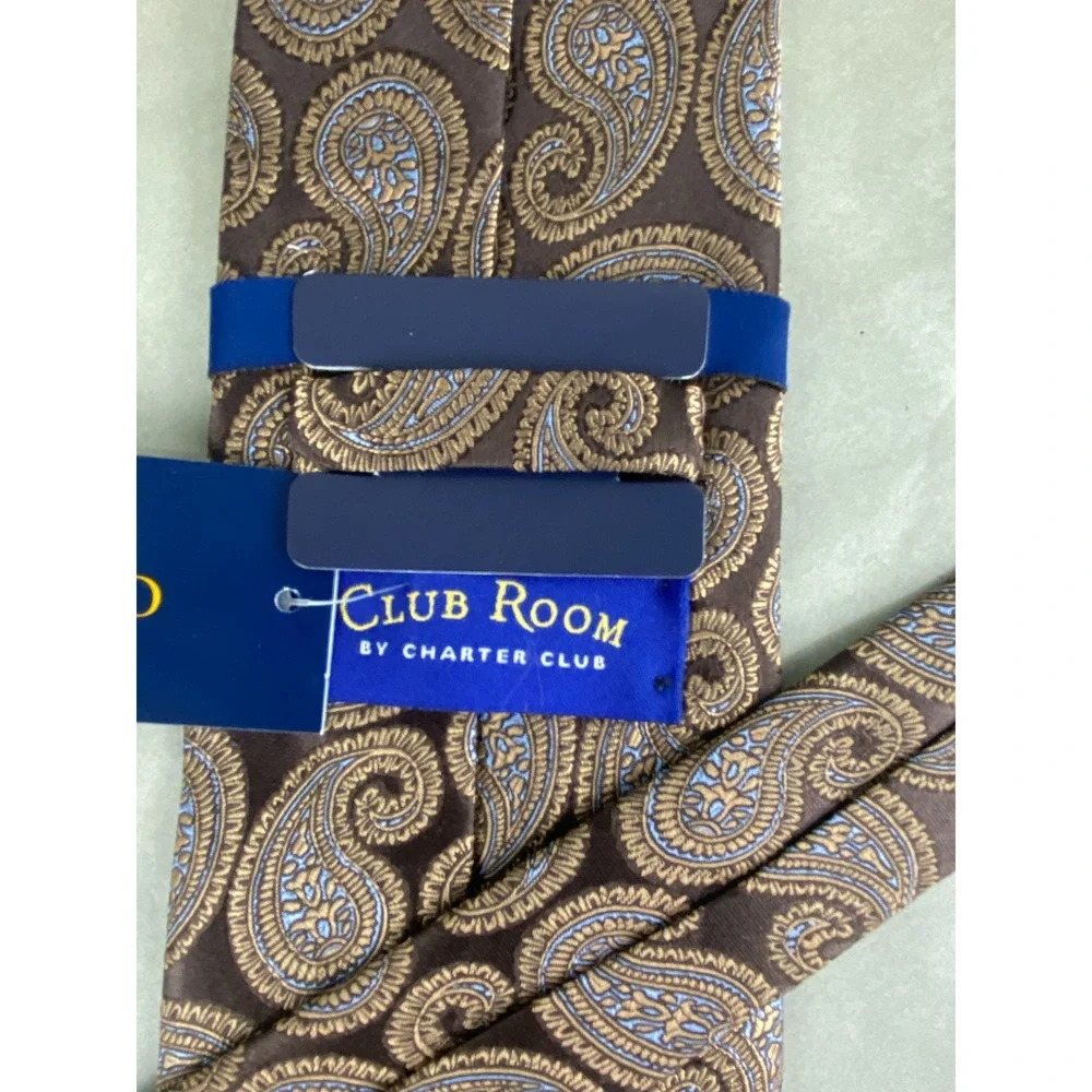 Club Room Mens Tie Paisley Brown Gold Blue Designer 100% Silk NWT 58x4